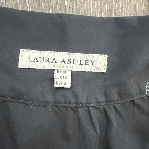 Vtg 90s Laura Ashley 100% Silk Black Embroidered Floral Dress Sz 6 Y2K Luxury - Picture 4 of 8